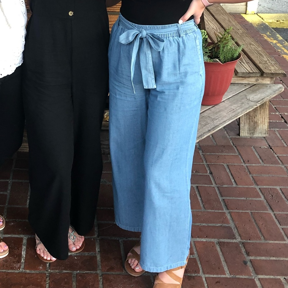 Wide leg tie waist pants